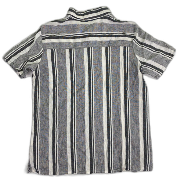 Roolee Linen Gray Striped Button Up Short Sleeve Top - Picture 2 of 10